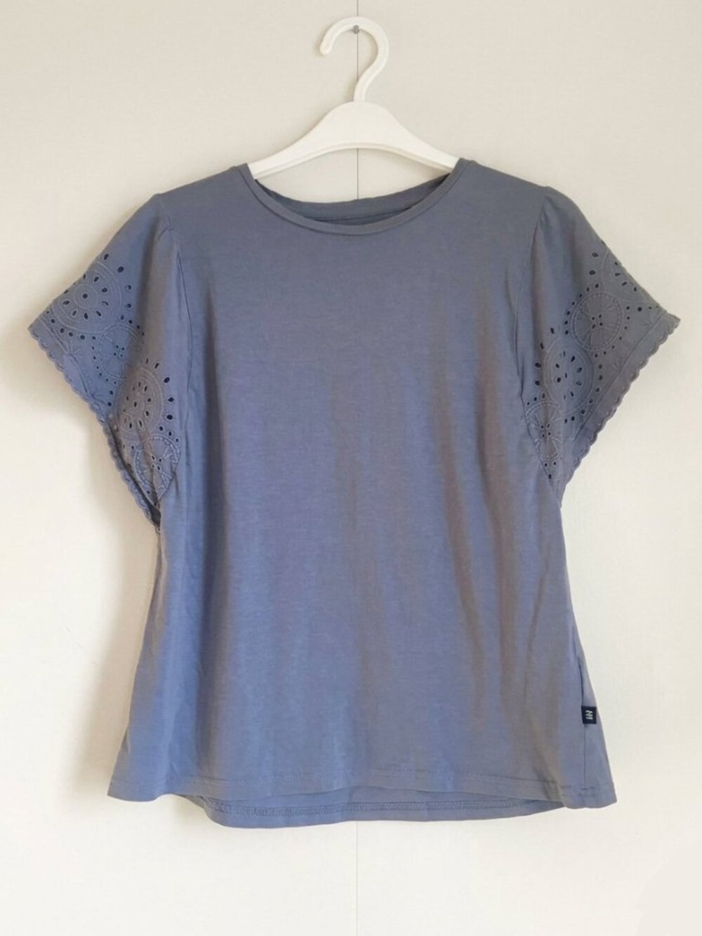 GAP Periwinkle Blue Eyelet Sleeve Cotton Modal Tee - S Dollette